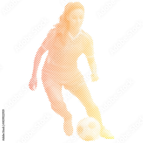 Soccer player woman athlete with the ball halftone modern retro