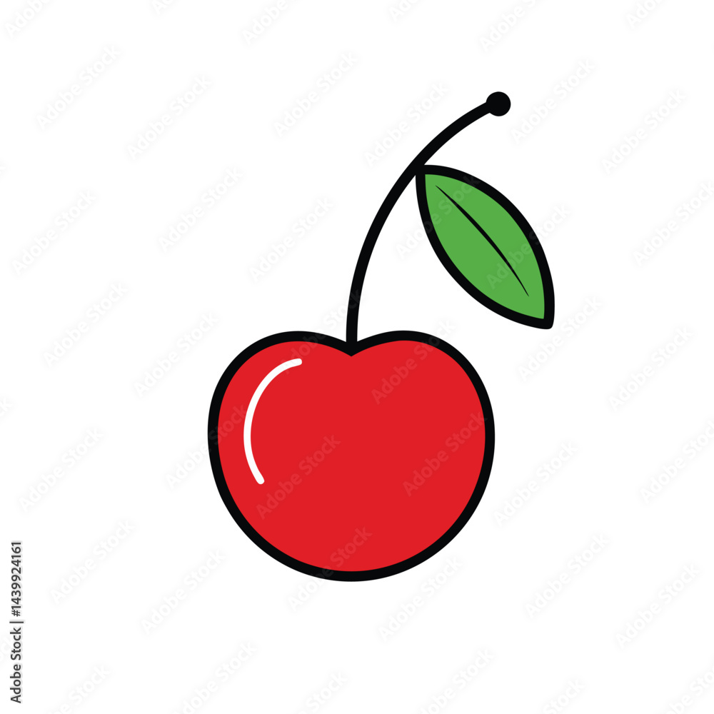 Obraz premium red cherry line art vector icon on white background