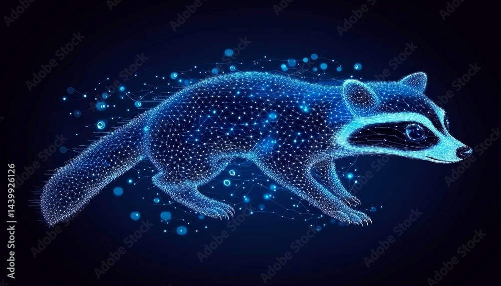 Abstract Polygonal Raccoon. Holographic Animal, Technological Future, Digital Wildlife