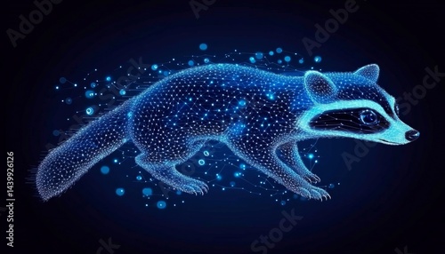 Obraz na płótnie Abstract Polygonal Raccoon. Holographic Animal, Technological Future, Digital Wildlife w salonie