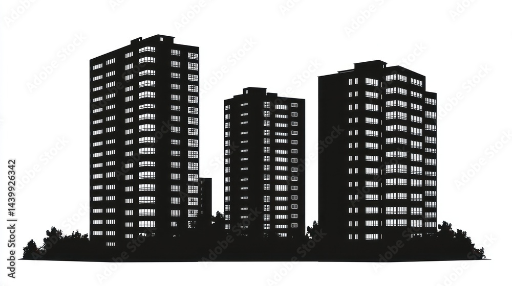 Cityscape Silhouette of Apartment Buildings Cityscape Silhouette of Apartment Buildings