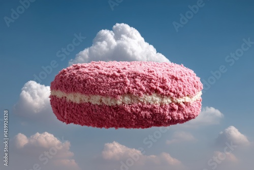 Obraz na płótnie Whimsical Pink Macaron Floating in a Dreamy Cloudy Sky w salonie