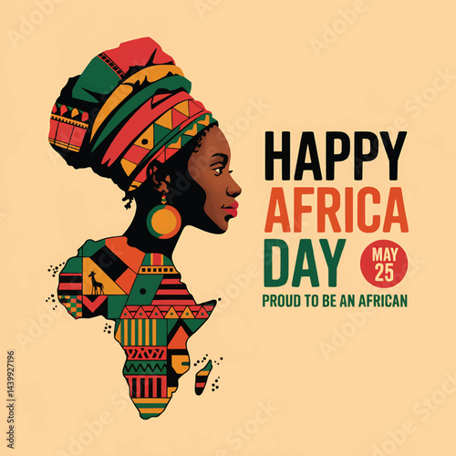 Happy Africa Day Vector with Traditional African Woman, Cultural Patterns, and Elegant Design