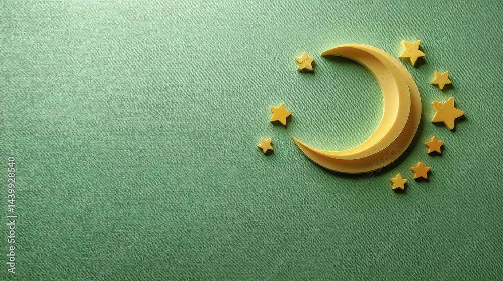 Yellow Moon and Stars on Green Background for Creative Projects