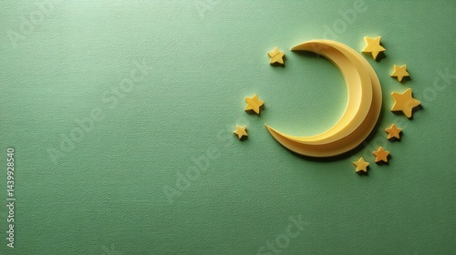 Obraz na płótnie Yellow Moon and Stars on Green Background for Creative Projects w salonie