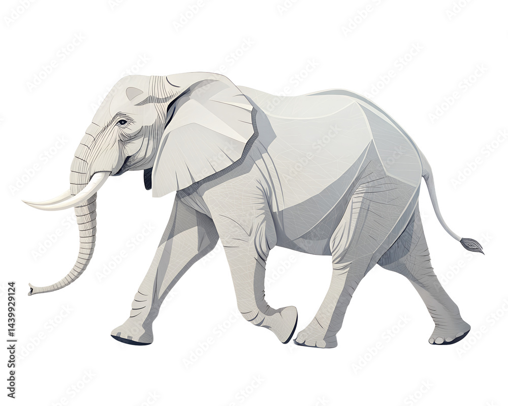 Fototapeta premium 3D Illustration, Minimalistic African Elephant walking, isolated on a transparent background