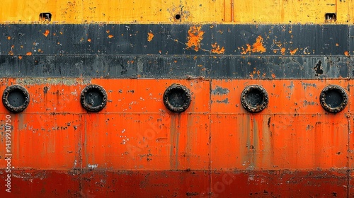 Weathered, vivid ship hull texture with portholes & rust