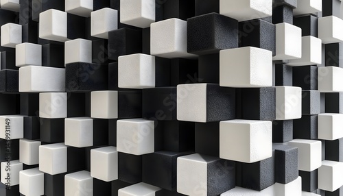 Obraz na płótnie An abstract arrangement of contrasting white and black cubic shapes w salonie