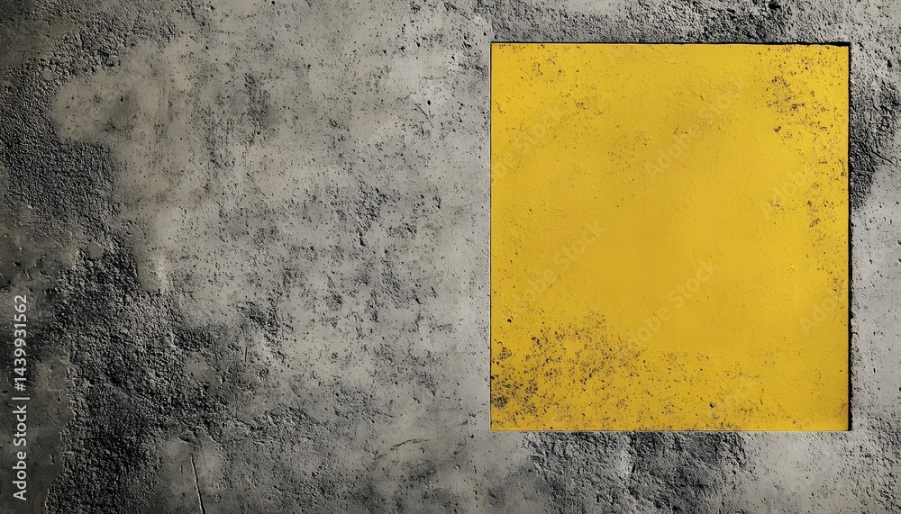 Textured gray concrete and bright yellow painted square background