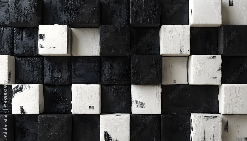 Abstract Textured Surface Composed Of Black And White Cubes