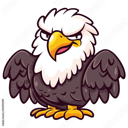 Bald eagle bird, doodle cartoon character, kawaii isolated cute clean and simple vector illustration