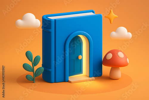 3D Vibrant Blue Book for Literature Apps and Storytelling Platforms

