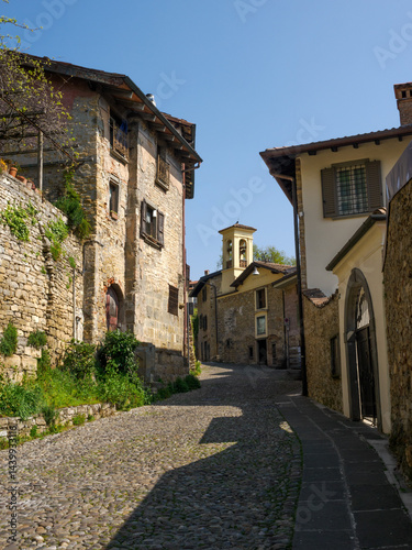 Obraz na płótnie Old buildings along via Borgo Canale at Bergamo, Italy w salonie