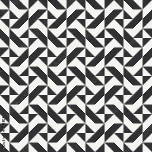 Black and white abstract geometric quilt pattern. High contrast geometric monochrome patchwork minimal background with triangles. Simple colors - easy to recolor. Color block vector illustration.