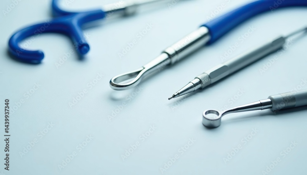 Close-up of veterinary instruments on a white surface, texture, hospital Close-up of veterinary instruments on a white surface, texture, hospital