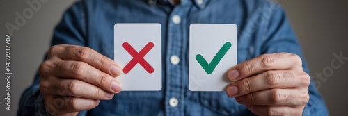 Hand holding cards with yes and no options.