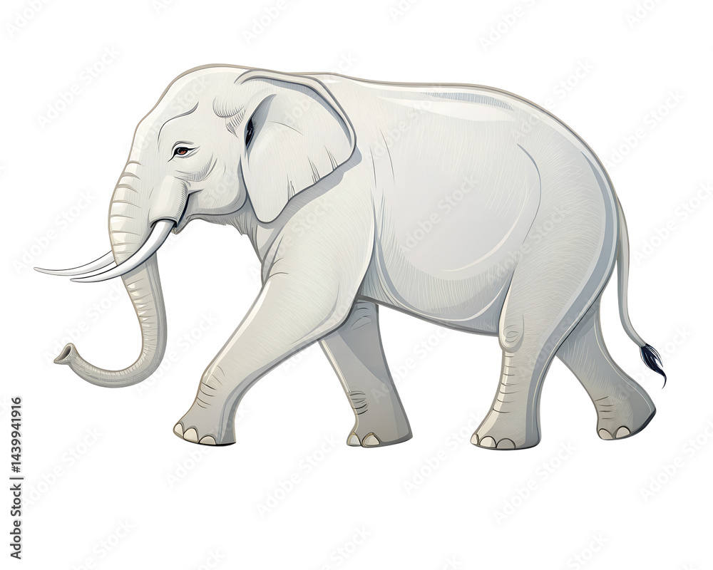 Fototapeta premium 3D Illustration, Minimalistic Asian Elephant walking, isolated on a transparent background