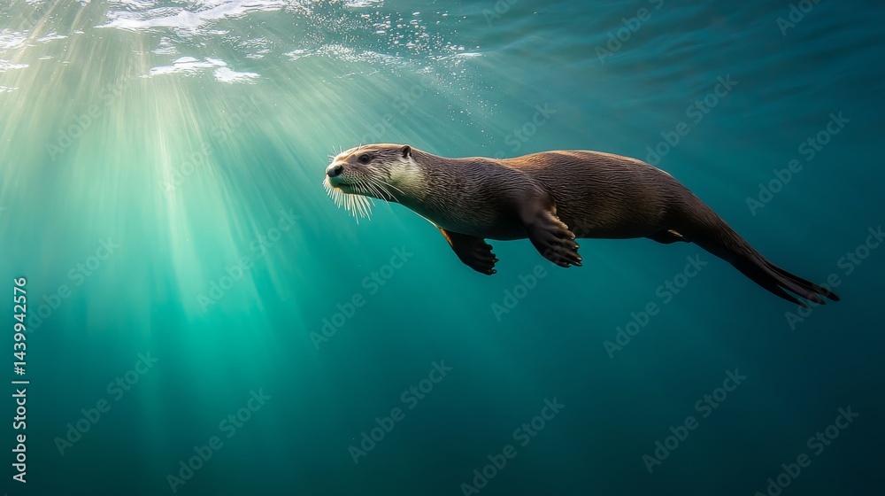 Obraz premium Otter diving underwater catch fish