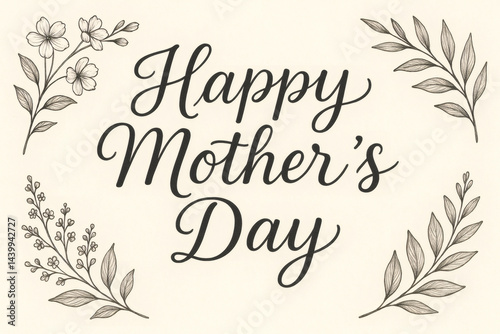 Happy mother's day greeting card with floral design and elegant script calligraphy message illustration