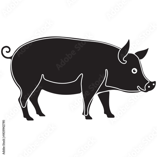  Pig outline design on white background. Pig logo, pig illustration Pro Vector