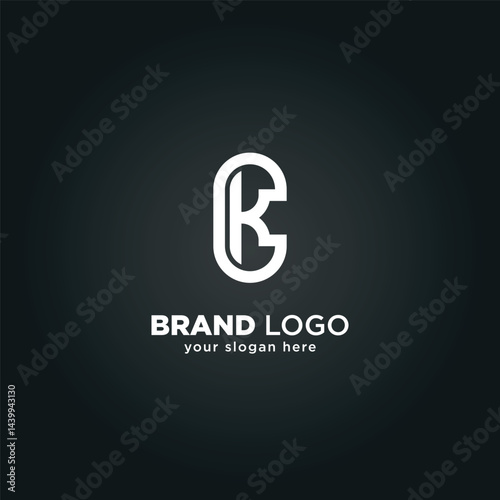 Alphabet Letter C and K Monogram Logo with Black Background.