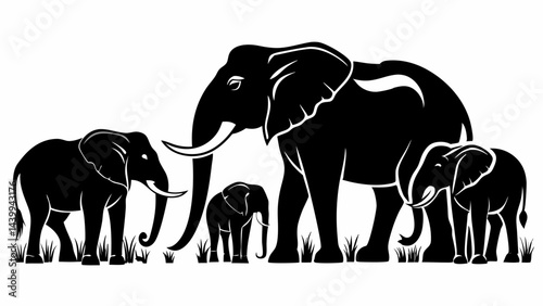 Vector animal illustrations feature an elephant, elephants, and a camel in a wild silhouette design