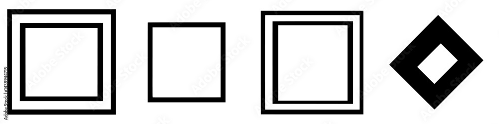 Vector illustration featuring various black and white geometric square shapes in multiple sizes and orientations Vector illustration featuring various black and white geometric square shapes in multiple sizes and orientations