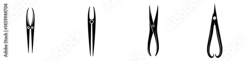 Vector illustration depicting various styles of black and white scissors icons for design and craft projects