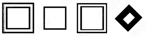 Vector illustration featuring various black and white geometric square shapes in multiple sizes and orientations