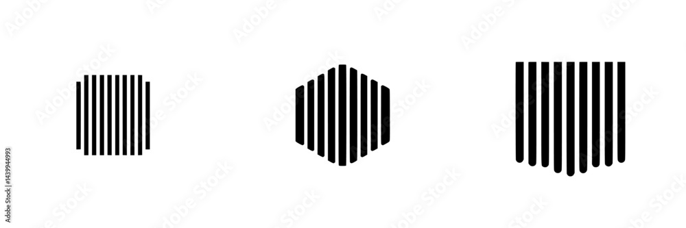 Vector illustration of black and white geometric shapes with vertical lines showcasing modern design elements
