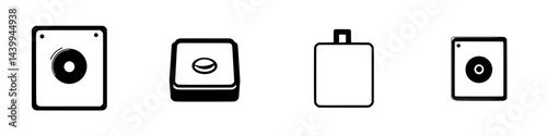 Vector illustration icons representing various shapes of buttons and discs designed in black and white for digital applications and user interfaces