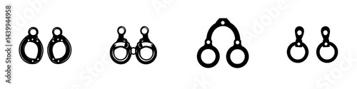 Vector illustration of black and white icon set showcasing various handcuff designs used in crime prevention and law enforcement activities