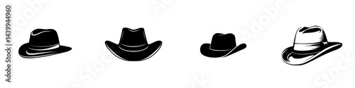 Variety of cowboy hats in vector illustration showcasing different styles and designs