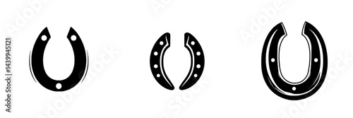 Vector illustration of black and white horseshoe icons showcasing different designs and styles suitable for various crafts