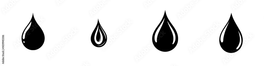 Illustration of black and white vector water droplets in various sizes on a plain background Illustration of black and white vector water droplets in various sizes on a plain background