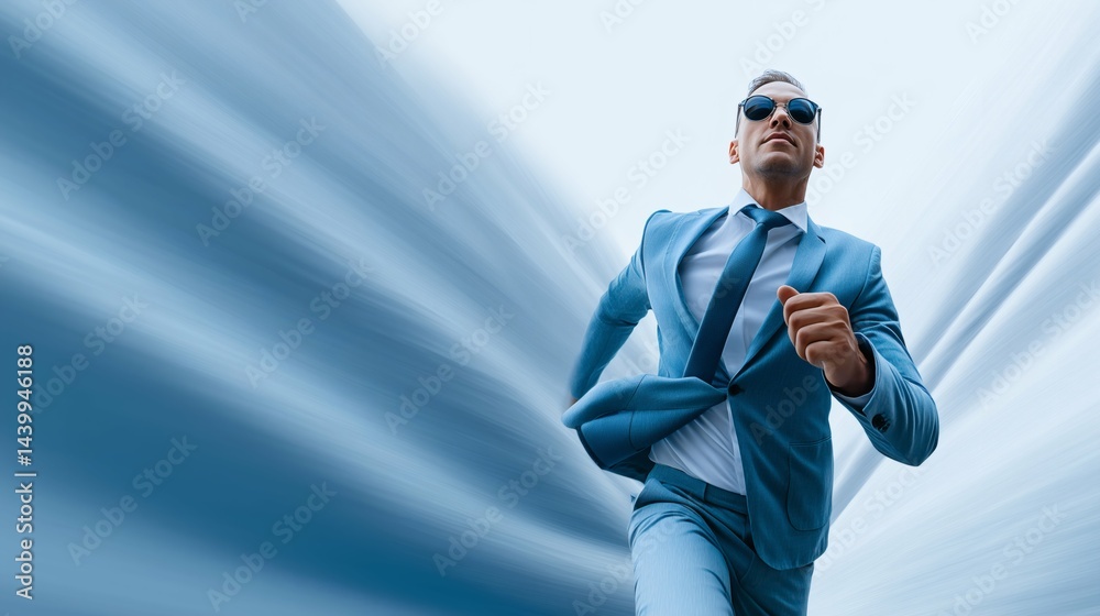 Businessman running forward, Speed and ambition concept, Dynamic motion for success