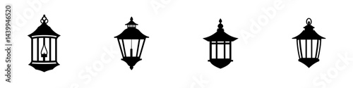 Decorative black and white vector illustration of traditional lantern designs suitable for various uses