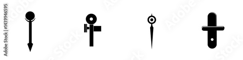 Vector illustration icons featuring various types of black and white clock hands for design projects or time-related themes