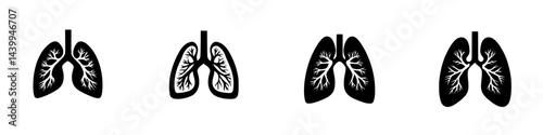Vector illustration of black and white lung icons depicting different lung structures in a clean design