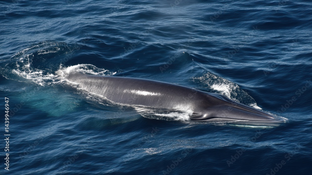 Fototapeta premium Fin Whale Gliding Through Blue Ocean Waters
