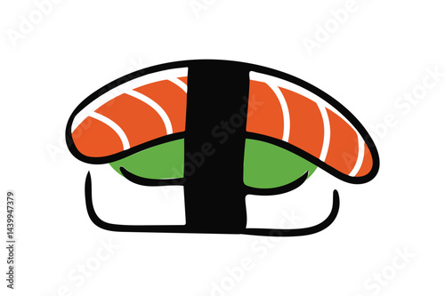 Sushi with salmon, Japanese seafood dish, traditional asian cuisine vector illustration. Delicious Japan cuisine dish
