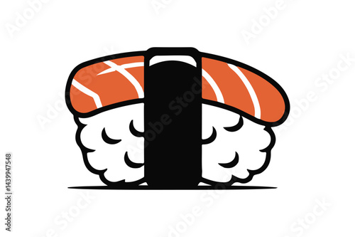 Sushi with salmon, Japanese seafood dish, traditional asian cuisine vector illustration. Delicious Japan cuisine dish
