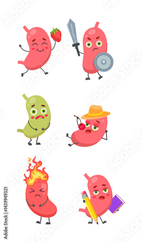 Set of cute, funny stomach character