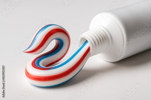 Red White and Blue Toothpaste Swirl, a Macro Image of a Colorful Toothpaste Tube and Contents for Dental Hygiene Concepts