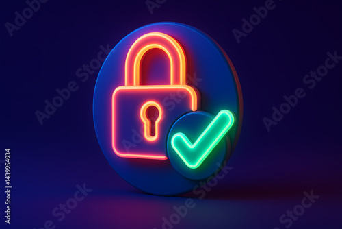 3D Neon Padlock Badge for Secure Logins and Verified Achievements
