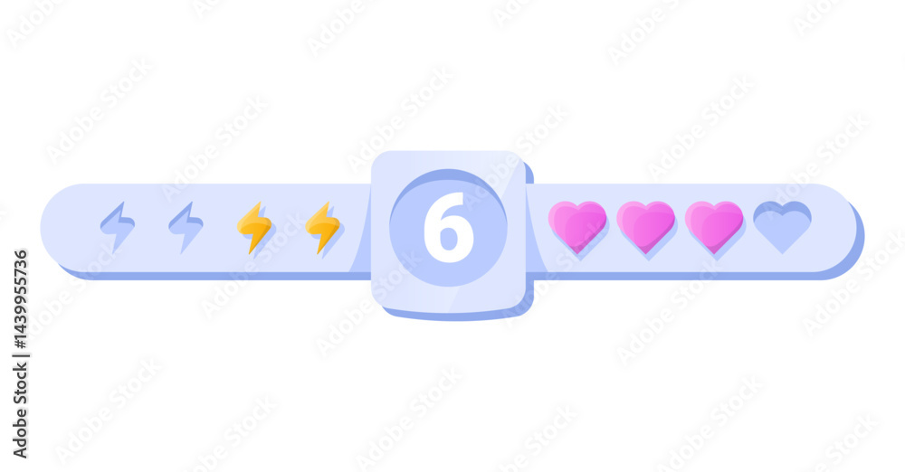 Game UI button. Mobile application or game interface element. Cartoon colorful design. Sticker or label for user interface
