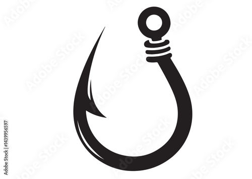 fishing hook logo silhouette vector, fishing hook logo icon silhouette, a silhouette vector simple fishing hook logo, fishing hook logo icon on black and white vector silhouette on white background 