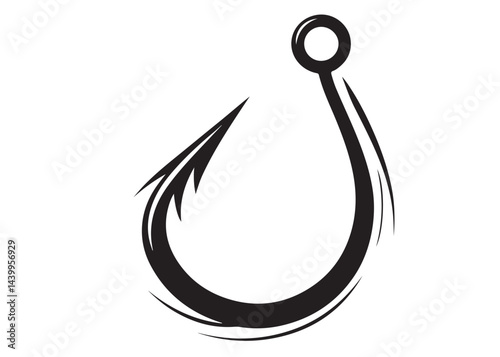 fishing hook logo silhouette vector, fishing hook logo icon silhouette, a silhouette vector simple fishing hook logo, fishing hook logo icon on black and white vector silhouette on white background 