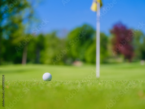Obraz na płótnie Golf ball and directions for hitting. Sports and hobbies. Sports competitions and active recreation. Individual and team game. Golf ball on a blurred background. w salonie