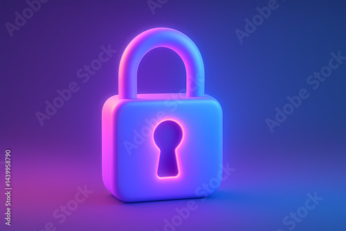 3D Soft Neon Lock for Secure Login Screens and Privacy Settings Icons
